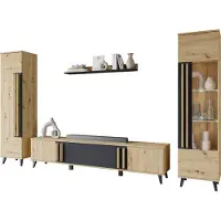 Mirjan 24 Wohnwand Helsinki II, TV-Möbel, Große Anbauwand, Schrankwand, Wohnzimmer-Set (Farbe: Artisan Eiche / Schwarzer Graphit, mit weißer LED Beleuchtung)