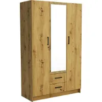 Masseno Drehtürenschrank PINELLO 120/195/55cm 2-türig Schlafzimmer Schrank Kleiderschrank mit Spiegel Eiche Artisan