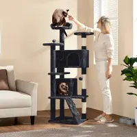 Yaheetech Kratzbaum Katzenbaum Stabiler Katzenkratzbaum Katzenmöbel, Kletterbaum für Katzen Höhe 158 cm, Schwarz