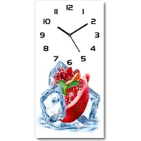 Tulup Wanduhr aus Glas – 30x60 cm - Glasbild - Glasuhr - Gehärtetes Glas -Granatapfel und Eis