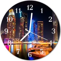 Tulup Glasuhr Wanduhr Küchenuhr Echt-Glas 30fi cm Skyline mehrfarbig