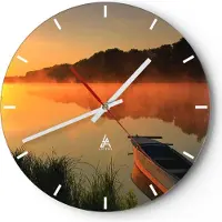 ARTTOR Wanduhr - Rund - Glasuhr - Morgen Nebel See Landschaft - 40x40cm - Schleichendes Uhrwerk - Lautlos - zum Aufhängen bereit - Dekoration Modern - Wanddekoration aus Glas - C3AR40x40-2538
