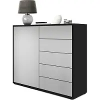 Vladon Sideboard Ben V2, Germany, Kommode mit 1 Tür und 5 Schubladen, Schwarz matt/Hellgrau Seidenmatt (79 x 74 x 36 cm)