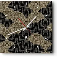 ARTTOR Wanduhr - Quadrat - Glasuhr - Schwarz und Gold Kreise Grafiken - 40x40cm - Schleichendes Uhrwerk - Lautlos - zum Aufhängen bereit - Dekoration Modern - Wanddekoration aus Glas - C3AC40x40-4880
