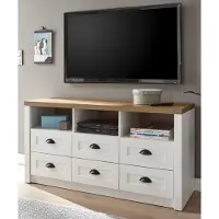 Furn.Design TV-Lowboard "Seyne" in weiß Pinie und Eiche hell Landhaus TV Unterteil mit Komforthöhe