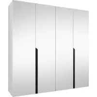 Mirjan 24 Kleiderschrank Mila 3 200 mit Spiegel, Schlafzimmer, Kleiderschrank, mit vier Drehturen und mit zwei Kleiderstange, Modern, Garderobenschrank (Farbe: Weiß + Schwarz)