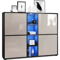 Vladon Highboard Cuba V3, Germany, Schwarz matt/Sandgrau Hochglanz inkl. LED - Moderne Anrichte mit 12 Fächern (130,5 x 105,5 x 35,5 cm)