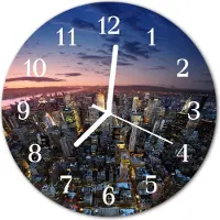 Tulup Glasuhr Wanduhr Küchenuhr Echt-Glas 30fi cm Skyline mehrfarbig