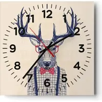 ARTTOR Wanduhr - Quadrat - Glasuhr - Charakter Hirsch Illustration hipster - 40x40cm - Schleichendes Uhrwerk - Lautlos - zum Aufhängen bereit - Dekoration Modern - Wanddekoration aus Glas - C4AC40x40-3120