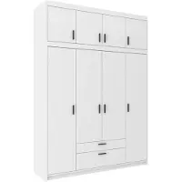 Beautysofa Drehtürenschrank ELENA 4D Weiß mit schwarze Griffe - Kleiderschrank 175 cm mit Erweiterung, 2 Schubladen und glatten 4 Türen