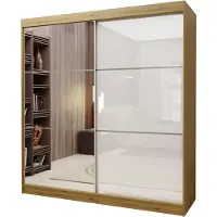 Masseno Schiebetürenschrank VITALE 200 cm Kleiderschrank Schlafzimmer Schrank 2-türig mit Spiegel und Lacobel Eiche Artisan