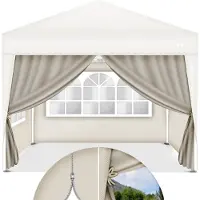 Tillvex 4X Seitenwand beige für Pavillon 3x3m & 3x6m | Faltpavillon Seitenteile wasserabweisend | Seitenfenster & Reißverschluss | Seitenwände für Gartenzelt Partyzelt