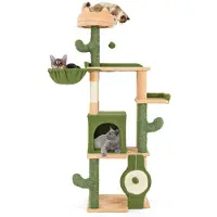 Goplus 160cm großer Kratzbaum, 5-stöckiger Katzenbaum mit Sitzstange, Hängematte, Katzenhaus, Plattform und Sisal-Kratzbaum, Grün + Orange