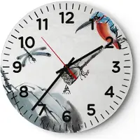 ARTTOR Wanduhr - Rund - Glasuhr - Libelle Vogel Blume - 30x30cm - Schleichendes Uhrwerk - Lautlos - zum Aufhängen bereit - Dekoration Modern - Wanddekoration aus Glas - C4AR30x30-4361