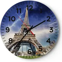 ARTTOR Wanduhr - Rund - Glasuhr - Eiffle Paris Turm - 30x30cm - Schleichendes Uhrwerk - Lautlos - zum Aufhängen bereit - Dekoration Modern - Wanddekoration aus Glas - C4AR30x30-2484