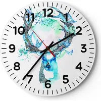 ARTTOR Wanduhr - Rund - Glasuhr - Hirsch Natur Landschaft Dekoration - 40x40cm - Schleichendes Uhrwerk - Lautlos - zum Aufhängen bereit - Dekoration Modern - Wanddekoration aus Glas - C4AR40x40-3126
