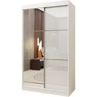 Masseno Schiebetürenschrank VITALE 120 cm Kleiderschrank mit 2 Schubladen Schlafzimmer Schrank 2-türig mit Spiegel und Lacobel Weiß
