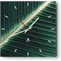 ARTTOR Wanduhr - Quadrat - Glasuhr - Grün Blatt Tropisch - 40x40cm - Schleichendes Uhrwerk - Lautlos - zum Aufhängen bereit - Dekoration Modern - Wanddekoration aus Glas - C3AC40x40-4126