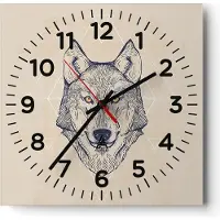 ARTTOR Wanduhr - Quadrat - Glasuhr - Husky Hund Portrait Plakat - 40x40cm - Schleichendes Uhrwerk - Lautlos - zum Aufhängen bereit - Dekoration Modern - Wanddekoration aus Glas - C4AC40x40-3109