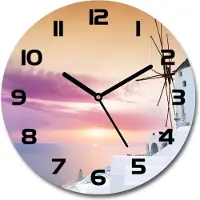 Tulup Wanduhr aus Glas 30fi Glasbild Glasuhr Gehärtetes Glas - schwarze-zeiger - Santorini Greece