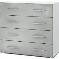 Vladon Sideboard Pavos, Kommode mit 4 Schubladen, Weiß matt/Beton Oxid Optik (76 x 72 x 35 cm)
