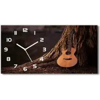 Tulup Wanduhr aus Glas – 60x30 cm - Glasbild - Glasuhr - Gehärtetes Glas - weisse-zeiger - Akustische Gitarre