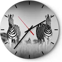 ARTTOR Wanduhr - Rund - Glasuhr - Zebras Fotografie Schwarzweiß - 30x30cm - Schleichendes Uhrwerk - Lautlos - zum Aufhängen bereit - Dekoration Modern - Wanddekoration aus Glas - C3AR30x30-4476