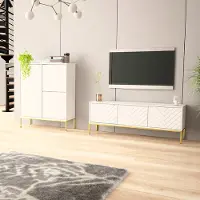 Lomadox Wohnzimmer Set 2-teilig modern in weiß matt mit gefrästen Fronten ANGERA-140