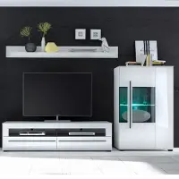 Lomadox Wohnmöbel-Set in Hochglanz weiß COLORADO-61 TV-Lowboard und Highboard mit schwarzen Relinggriffen BxHxT: 285x170x47cm
