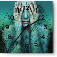ARTTOR Wanduhr - Quadrat - Glasuhr - Frau Natur Grafik - 40x40cm - Schleichendes Uhrwerk - Lautlos - zum Aufhängen bereit - Dekoration Modern - Wanddekoration aus Glas - C4AC40x40-4254