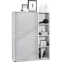 Vladon Highboard Schrank Anrichte Cuba mit 8 Fächern, Germany, Korpus in Weiß matt / Fronten in Hellgrau seidenmatt
