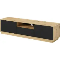 Lomadox Fernsehschrank Lowboard Wohnzimmer modern inkl. LED Beleuchtung ALBANY-83 in Taurus Eiche Nb. mit Absetzungen in schwarz matt, B/H/T: ca. 180/45/40 cm