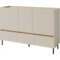 Masseno Kommode MURO 150 cm Sideboard mit 3 Schubladen und 3 Türen für Wohnzimmer Schlafzimmer Modern 150x40x105 cm Beige / Beige