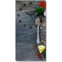 Tulup Wanduhr aus Glas – 30x60 cm - Glasbild - Glasuhr - Gehärtetes Glas -Gewürze und Kräuter
