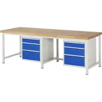 RAU Werkbank mit 6 Schubladen - Vollauszug - 120:2 / 180:2 / 240:2 - 840 x 2.500 x 900 mm (HxBxT) - Traglast 1.250 kg - Buche