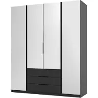 Masseno Drehtürenschrank CAGLIARI 200 cm Kleiderschrank Schlafzimmer Schrank 4-türig mit Spiegel Schwarz