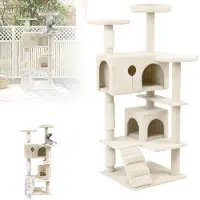 XMTECH Kratzbaum für Katzen, 130 cm Katzenbaum in Beige mit Sisal-Kratzsäulen, Plüsch-Liegeflächen & Hängespielzeug, Stabiler Kletterbaum mit Höhle & Leiter für Wohnungskatzen
