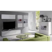 Lomadox Wohnmöbel Set mit Highboard in weiß Hochglanz CAIRNS-132