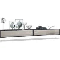 Vladon 2er-Set TV Board Lana 140, Germany, Lowboards je 140 x 29 x 37 cm mit viel Stauraum, Korpus in Schwarz matt, Fronten in Sandgrau Hochglanz | Große Farbauswahl