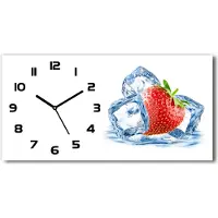 Tulup Wanduhr aus Glas – 60x30 cm - Glasbild - Glasuhr - Gehärtetes Glas - schwarze-zeiger - Erdbeere mit Eis