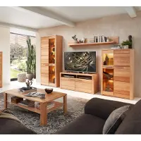Lomadox Wohnzimmer Set, Beleuchtung, Front Kernbuche massiv NEWTON-36