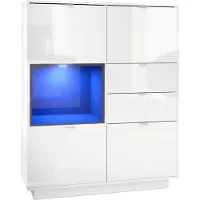 Vladon Highboard Sideboard Metro, Germany, Korpus in Weiß Hochglanz / Fronten in Weiß Hochglanz mit Einsatz in Schwarz Hochglanz, inkl. LED Beleuchtung