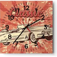 ARTTOR Wanduhr - Quadrat - Glasuhr - Auto klassisch - 30x30cm - Schleichendes Uhrwerk - Lautlos - zum Aufhängen bereit - Dekoration Modern - Wanddekoration aus Glas - C4AC30x30-4090