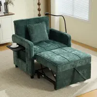 OKWISH Schlafsessel Chenille Einsitzer 2-in-1-Funktion 5-fach Verstellbare Rückenlehne Stauraum Tablett Handyhalterung Wohnzimmer,Grün