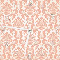Wallario Design Wanduhr Königliche Schnörkelei in weiß und orange aus Echtglas, Größe 20 x 20 cm