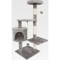 Markenlos Athletic Kratzbaum für Katzen 112 x 40 x 40 cm - Ultimativer Komfort und Spaß für Deine Katze - untersch. Schlafplätze, Höhle, Plattform - Kratzsäulen für optimale Krallenpflege (Grau)