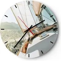 ARTTOR Wanduhr - Rund - Glasuhr - Yacht Segeln So - 40x40cm - Schleichendes Uhrwerk - Lautlos - zum Aufhängen bereit - Dekoration Modern - Wanddekoration aus Glas - C3AR40x40-4847