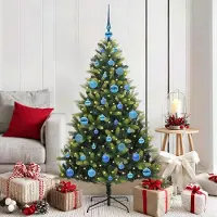 vidaXL "Schlussverkauf" Künstlicher geflammter Weihnachtsbaum(1 pc) - Kunstbaum/Tannenbaum - 150 LEDs Grün 150 cm C7511