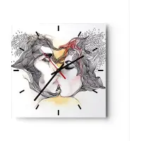 ARTTOR Wanduhr - Quadrat - Glasuhr - Paar Küssen Abstraktion - 40x40cm - Schleichendes Uhrwerk - Lautlos - zum Aufhängen bereit - Dekoration Modern - Wanddekoration aus Glas - C3AC40x40-3005