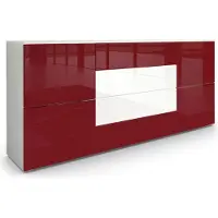 Vladon Sideboard Rova, Germany, Kommode mit 4 Türen und 4 Schubladen, Weiß matt/Bordeaux Hochglanz/Weiß Hochglanz (166 x 72 x 35 cm)